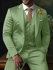 abordables Trajes formales-De los hombres Boda Trajes Negro Rojo Color sólido Ajustado Juego de 3 piezas Recto 2 botones