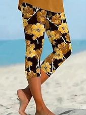 abordables -Femmes Pantalon capri Leggings Streetwear Occasionnel Longueur mollet Naturel Fleuri Imprimé Confortable Extérieur Extérieur Vacances Décontracté Quotidien Jaune Bleu Été Coupe régulière