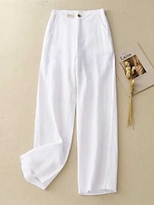 economico Pantaloni-Per donna Pantaloni in cotone e lino Gamba larga Chinos Vacanza Stile Etnico Essenziale Lunghezza intera Vita Alta Semplice Tasca Comodo Morbido Confortevole Micro-elastico All&#039;aperto Streetwear Nero