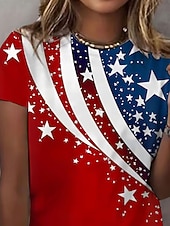  Патриотическая футболка к Дню независимости для женщин футболка с графическим флагом винтажная стильная классическая короткий рукав круглый вырез обычные топы повседневная печать на выходные красный