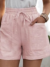 abordables Pantalon uni en coton et lin-Femmes Shorts Slacks Streetwear Occasionnel Court Naturel Uni Avec Poches Conception à cordon élastique Confortable Extérieur Sortir Abricot Jacinthe Noir Blanche Été Coupe régulière