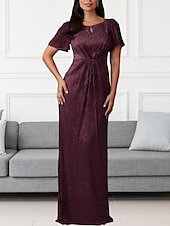 preiswerte Bodenlänge-A-Linie Brautmutterkleid Hochzeitsgast Elegant Rundhalsausschnitt Bodenlang Chiffon Kurzarm mit Raffung 2025