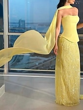 preiswerte Semi-formal / Cocktail-Kleid Meerjungfrau  Trompete High Fashion Kleid Abendkleid Korsett Kleid Formelles Semi-Formal Kleid Hochzeit Bodendeckend Ärmellos Strapless Chiffon Schal mit Paillettenrock