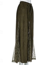 preiswerte Schlichte Röcke-Damen Rock Schwingend Spitzenrock Lässig Boho Maxi Mittlere Taille Röcke Einfarbig Spitze Urlaub Ferien Grün Sommer Polyester