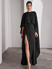 baratos roxo-Vestido de noite elegante, cor-de-rosa e azul, com corte A, comprimento até o chão, manga curta, gola redonda, chiffon com xale de penas, 2025