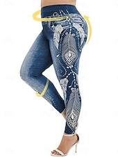 cheap Blue 3D Print-Women's Leggings Trousers 3D Print Vacation Vintage Fashion Full Length High Waist Graphic Soft Comfortable Micro-elastic Outdoor Street Black Wine Dark Blue Light Blue Summer Spring Slim Fit