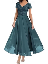preiswerte Bodenlänge-A-Linie Brautmutterkleid Elegant V Ausschnitt Bodenlang Polyester Kurzarm mit Einfarbig 2025
