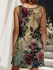 preiswerte Boho Kleider-Damen Minikleid Sommerkleid Shiftkleid Schulterfreies Kleid Urlaub Lässig Ausgehen Normale Passform Blumen Grafik Buchstabe Ärmellos V Ausschnitt Rote Blau Purpur Grün Sommer Frühling