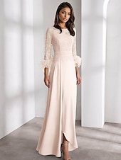cheap BLUE-Blue A-Line Evening Gown Elegant Dress Formal Wedding Floor Length Long Sleeve Crew Neck Chiffon with Feather Ruffles 2025