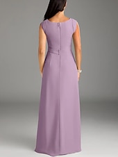 cheap Floor Length-A-Line Mother of the Bride Dress Wedding Guest Elegant Minimalist Crew Neck Floor Length Chiffon Lace Cap Sleeve with Lace Buttons