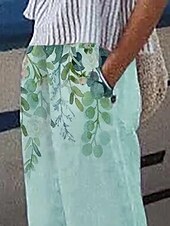 abordables Pantalon droit-Femmes Jambe large Élégant Vacances ancien Longueur complète Taille haute Fleuri Graphique Impression Respirant Doux Micro-Élastique Extérieur Quotidien Vert forêt Vert lucide Été Printemps Coupe