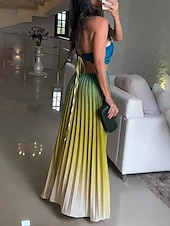 abordables Robes fleuries élégantes-Femmes Robe Longue Maxi Robe Robe froncée Moderne Extérieur Vacances Fête Coupe régulière A Ombre Sans manches Col ras du cou Bleu Orange Vert Été