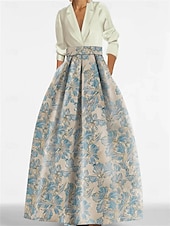 abordables FLORALES-Robe de soirée A-Line élégante robe formelle longueur de sol manches longues col chemise satin avec fente robe invitée de mariage