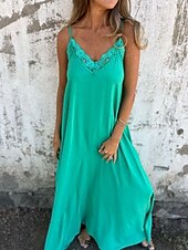 abordables concevoir des robes en coton et lin-Femmes Robe Longue Maxi Robe Robes en coton et lin Robe Décontractée Robe d&#039;été Robe Nuisette Mode Moderne Quotidien Week-end Coupe régulière Uni Sans manches Bretelles Noir Bleu Vert Kaki Été