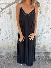 abordables concevoir des robes en coton et lin-Femmes Robe Longue Maxi Robe Robes en coton et lin Robe Décontractée Robe d&#039;été Robe Nuisette Mode Moderne Quotidien Week-end Coupe régulière Uni Sans manches Bretelles Noir Bleu Vert Kaki Été