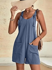 abordables combinaisons décontractées-Femmes Normal Combishort Streetwear Couleur Unie Sans manches Col en U Avec Poches Sortir Week-end Coupe régulière Noir Vert Claire Rose Claire Été