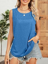 olcso Egyszerű ujjatlan felső-Női Camisole Tank Top Tömör szín Napi Stílusos Alap Ujjatlan Terített nyak Normál felsők Napi Arcpír rózsaszín Bor Medence Lóhere Nyár