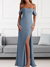 economico Abiti da damigella-Abito da Damigella A-Line Collo a V Manica Lunga Elegante Treno di Spazzata  Strascico Chiffon con Pieghe  Volant