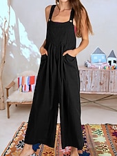 ieftine Pantaloni din bumbac simplu-salopetă salopetă damă salopetă streetwear culoare uni fără mâneci decolteu în U buzunar stradă ieșire croială standard negru alb galben vară