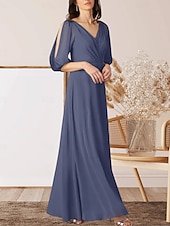 preiswerte Bodenlänge-A-Linie Brautmutterkleid Hochzeitsgast Elegant V Ausschnitt Bodenlang Chiffon Halbarm mit Raffung 2025