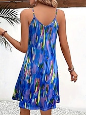 abordables Art &amp; Design Robe-Femmes Mini Robe Robe trapèze Robe d&#039;été Robe Nuisette Vacances Occasionnel Coupe régulière Graphique Bloc de Couleur Abstrait Sans manches Col en V Bleu Orange Été Printemps