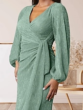cheap Floor Length-A-Line Mother of the Bride Dress Wedding Guest Elegant Sweet V Neck Floor Length Chiffon Long Sleeve with Ruffles Ruching