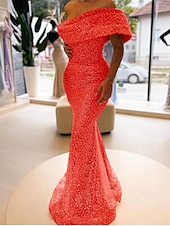 preiswerte Sekt-goldenes Meerjungfrau-Abendkleid mit Pailletten, elegantes, formelles, bodenlanges, ärmelloses, schulterfreies Maskenballkleid 2025