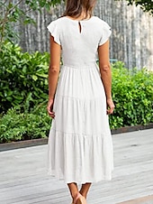 abordables Robes de Diplôme-Femmes Robe Midi Robe Blanche Robe de remise des diplômes Mode Anniversaire Date Fête du thé Coupe régulière Uni Sans manches Col ras du cou Noir Blanche Vert Claire Vert Véronèse Été