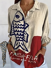 voordelige Dames grafische tops-Dames Overhemd Blouse Bloem Casual Lange mouw Overhemdkraag Normale tops Dagelijks Feestdagen Uitgaan Knop Afdrukken Wit Geel blauw Paars Fuchsia Zomer