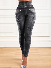 billige Blå 3D-utskrift-Dameleggings Bukser 3D-trykk Chinos Ferie Gateklær Fritid Full lengde Høy midje Grafisk trykk Komfortabel Myk Behagelig Elastisk Utendørs Gate Blå Grå Sommer Slim fit
