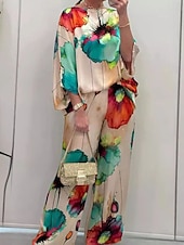 ieftine Trening pentru femei-Dame Mărime EU / US2 Pieces SetsModă Stilat Trening Bolero Top Lungime Manșon 3/4 Rotund Floral Imprimeu Purtare Zilnică Negru Galben Roz Îmbujorat Toate Sezoanele Potrivire Largă