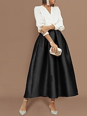 abordables Robes de cocktail-Robes Cocktail Deux Pièces Élégantes à la Plage Robe de Fête Robe de Mariage Mi-Longue Longue Manche V Col Satin avec Plis Robes