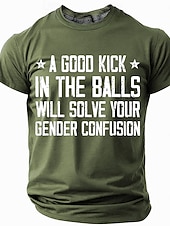  Men's Short Sleeve T-Shirt with 'A Good Kick In The Balls Will Solve Your Gender Confusion' Graphic Print, Crew Neck Casual Top