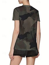 olcso Művészet és Design póló-Női Póló Nyári felsők Grafika Álcázás Klasszikus Alkalmi Rövid ujjú Terített nyak Crop Tops Napi Hétvége Nyomtatott Szivárvány Nyár Tavasz Ősz