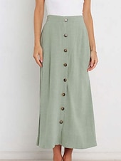 abordables Jupes unies-Femmes Jupe Basique Occasionnel Midi Taille Basse Jupes Uni Froncé Micro-Élastique Vacances Rue Noir Blanche Vert Menthe Vert Été Coton