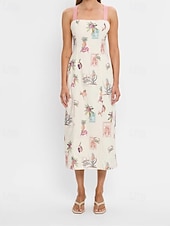 economico disegnare abiti in cotone e lino-Per donna Abito Lungo Maxi Abito Abiti in cotone e lino Vestito Casual Moda All&#039;aperto Feste Ferie Vestibilità regolare Fiore Senza Maniche Spalline Rosa Estate