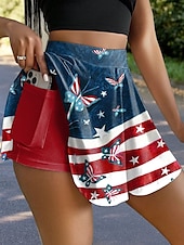 preiswerte Tag der Unabhängigkeit-Feminines Patriotischer Rock Mode Lässig Mini Hohe Taille Röcke Grafik Schmetterling Gestreift Dehnbar Täglich Blau Sommer Strickpolyester