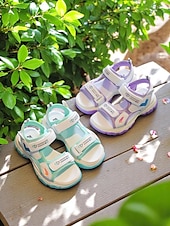 preiswerte Sandalen für Kinder-Lilafarbene Sportsandalen für Mädchen mit Herz-Akzenten – rutschfeste Outdoor-Schuhe für Spielplatz und Schulanfangsaktivitäten