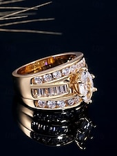 voordelige Dames ringen-Dames vergulde marquise geslepen kristallen ring – elegante statement sieraden voor bruiloften, verlovingen en avondfeesten