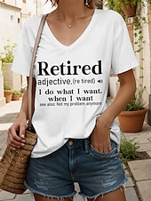 abordables T-shirt Humor &amp; Citations-Femmes Chemisier Graphique Lettre ancien Élégant Classique Manche Courte Col en V Hauts Réguliers Quotidien Sortir Tenue de plage Imprimé Noir Blanche Été Printemps