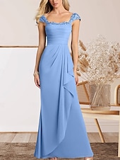 voordelige Vloerlengte-A-Lijn Moeder van de Bruid Jurk Bruiloft Gast Elegante Hartvormige Vloerlengte Chiffon Kap Mouw met Kant Ruching