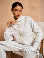 cheap Sweatshirt &amp; Outerwear-Women&#039;s Golf Jacket Dark Grey Black White Long Sleeve Top Ladies Golf Attire Clothes Outfits Wear Apparel