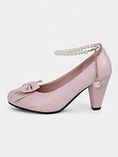 billige 1950-tallet-Rosa pumps med høy hæl i kunstskinn til dame – sløyfedetaljer med perle-ankelkjede, elegant stil for bryllup, fester og spesielle anledninger