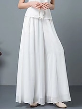 abordables pierna ancha y cintura alta-Mujer Perneras anchas Chinos Activo Estilo clásico Longitud total Alta cintura Plano Cintura elástica Confortable Suave Cómodo Microelástico Exterior Vacaciones Calle Negro Blanco Verano Ajuste
