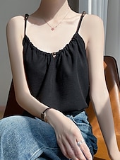 economico Camicie-Per donna Camicie di cotone e lino Set ispirati al lino Blusa Semplice Moderno Casual Senza Maniche Spallina Top Regolari Quotidiano Ferie Uscire Arricciato Nero Beige Estate