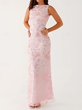 cheap PINK-Pink Floral Beaded Mermaid / Trumpet Evening Gown Celebrity Style Dress Formal Wedding Floor Length Sleeveless Boat Neck Lace Up With Hollow Out Back