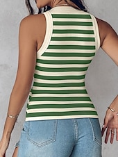 billige Stripe og geometrisk tank topp-Dame Camisole Tank Top Helfarge Stripet Daglig Fritid Ermeløs Crew-hals Vanlige topper Daglig Trykt mønster Svart Lysegrønn Navyblå Grønn Sommer Vår Built-in Bra Ribbed