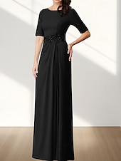 economico Lunghezza del pavimento-Linea ad A Abito da cerimonia per signora Ospite di nozze Elegante Girocollo Lunghezza al pavimento Chiffon Tessuto Elasticizzato Mezza Manica con Applicazioni Arricciatura 2025