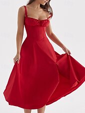 ieftine Rochii de absolvire-Pentru femei Rochii Midi Rochie albă Rochie de absolvire Rochie de petrecere Modă Modern Petrecere Zi de Naștere Serată Fit regulat Simplu Fără manșon În U Negru Alb Roșu-aprins Vară