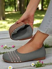 levne Dámské boty s plochou podrážkou-Dámské flyknit casual barefoot boty - prodyšný svršek ze síťoviny, široká špička, balerínky, trendy pruhy, pohodlné na chůzi a běžné aktivity